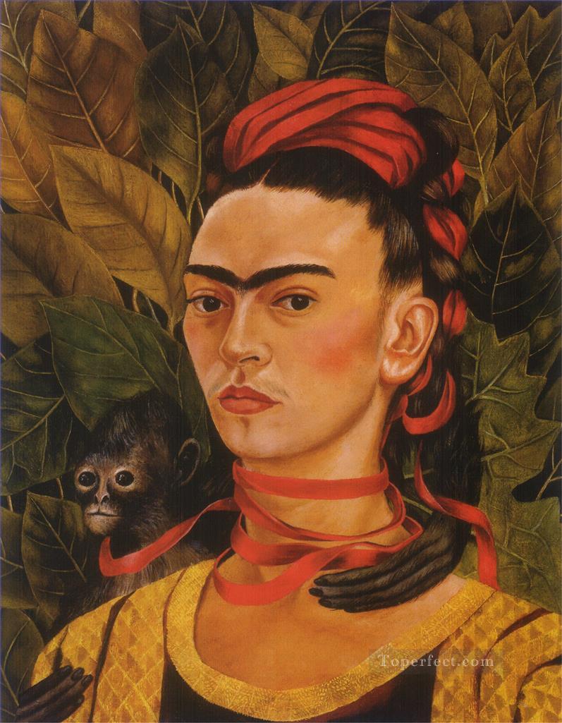 Autorretrato con mono feminismo Frida Kahlo Pintura al óleo